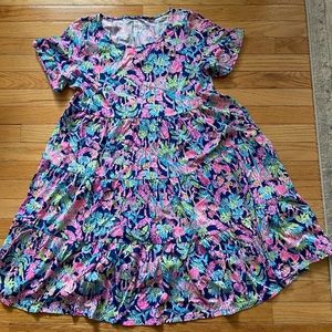 Lilly Pulitzer Tiered T Shirt Dress with ruffle sleeves